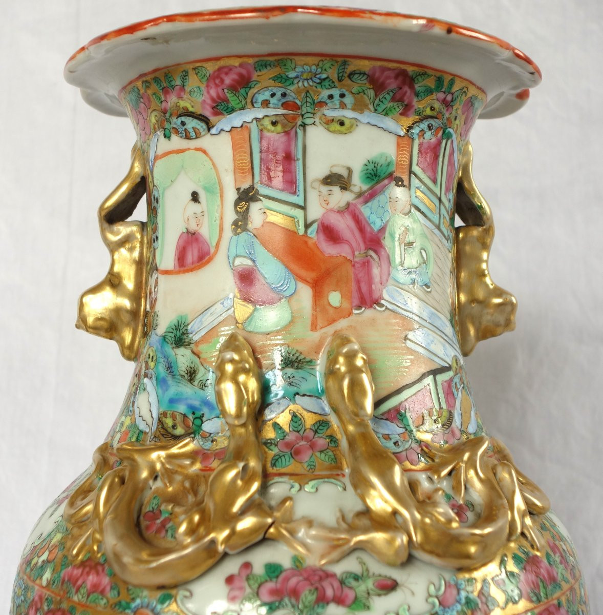 Paire de vases / potiches en porcelaine de Canton, Chine vers 1880 - 36cm-photo-5