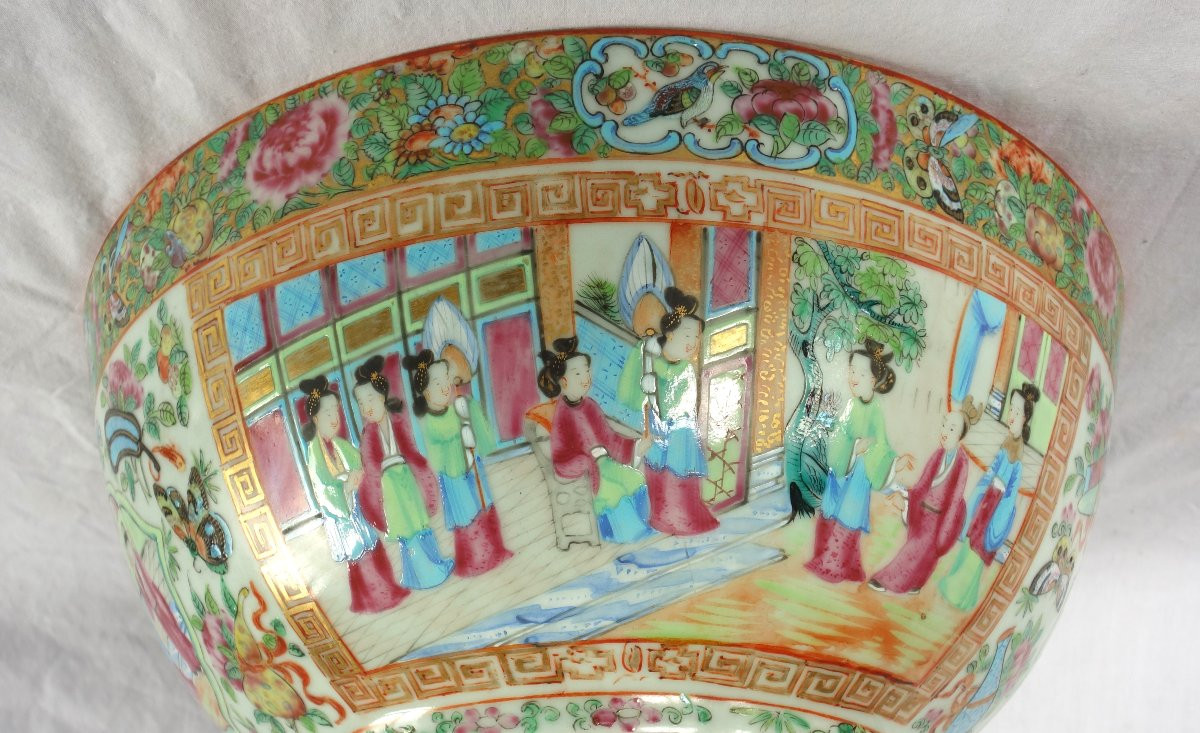 Grand bol à punch en porcelaine de Canton, Chine vers 1880-photo-3