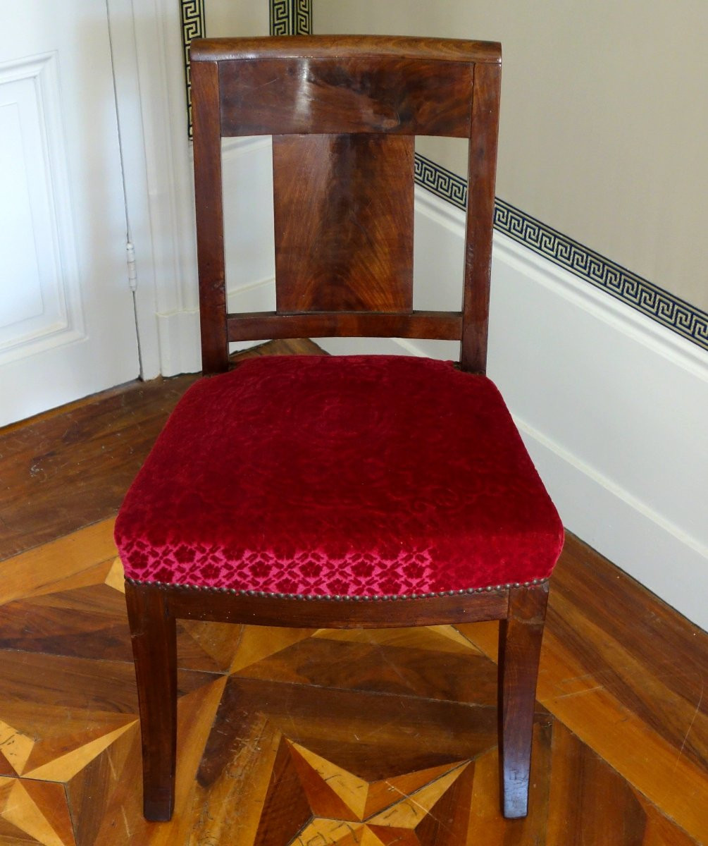 Paire de chaises d'époque Empire en acajou - velours frappé-photo-2