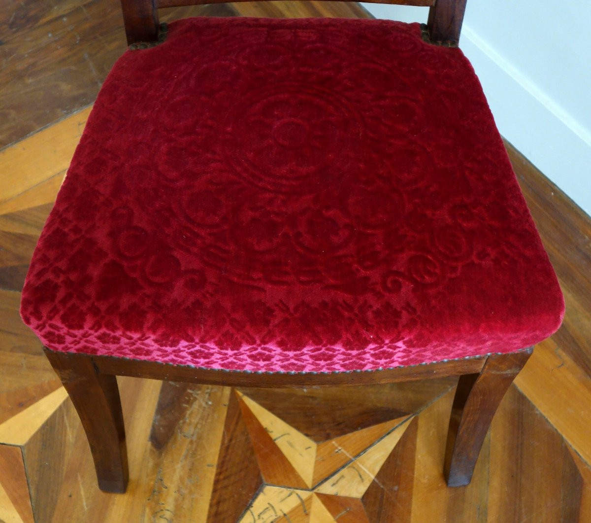 Paire de chaises d'époque Empire en acajou - velours frappé-photo-3
