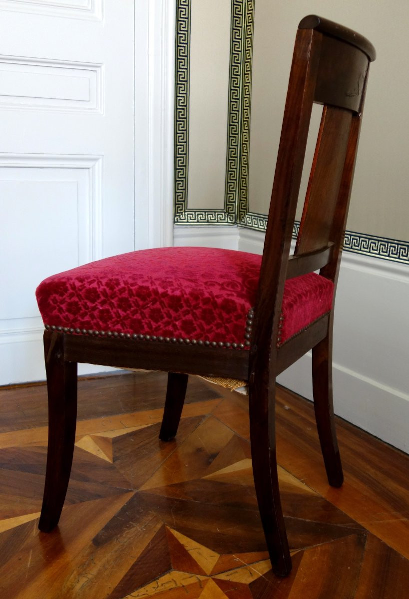 Paire de chaises d'époque Empire en acajou - velours frappé-photo-1