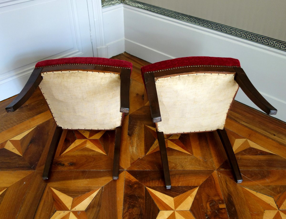 Paire de chaises d'époque Empire en acajou - velours frappé-photo-4