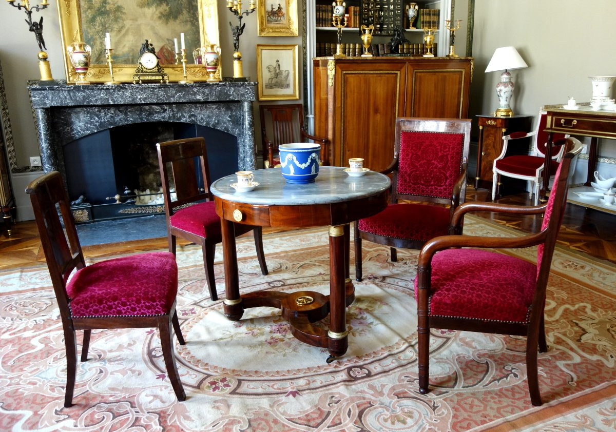 Paire de chaises d'époque Empire en acajou - velours frappé-photo-5