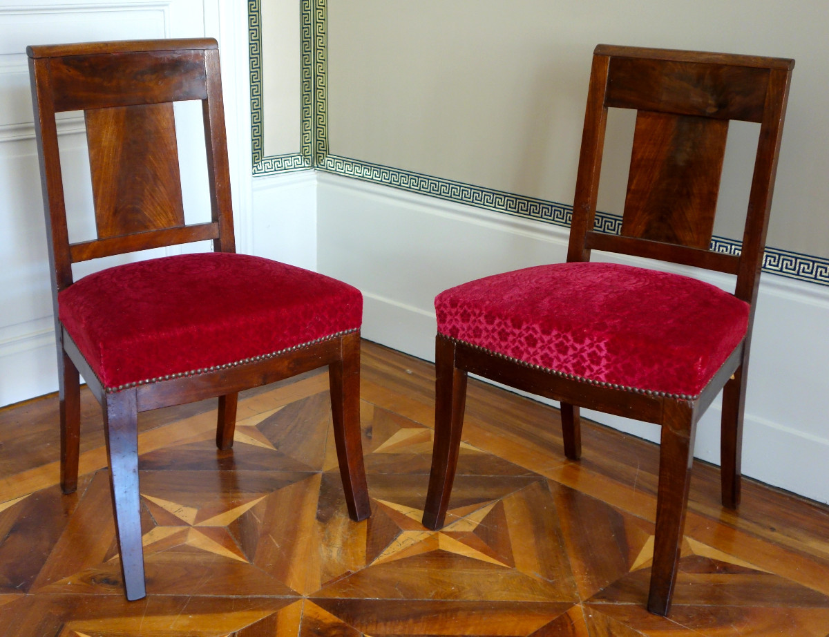 Paire de chaises d'époque Empire en acajou - velours frappé