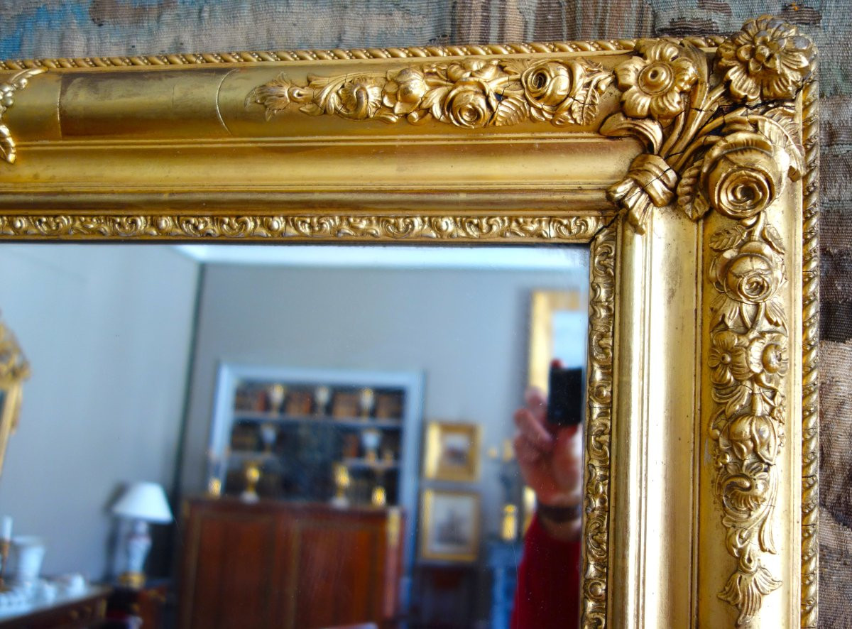 Petit Miroir de cheminée en bois doré de style Louis XV et d'époque Napoléon III - 108cm x 90cm-photo-1