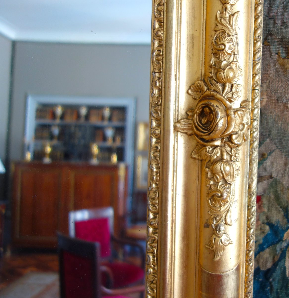 Petit Miroir de cheminée en bois doré de style Louis XV et d'époque Napoléon III - 108cm x 90cm-photo-3