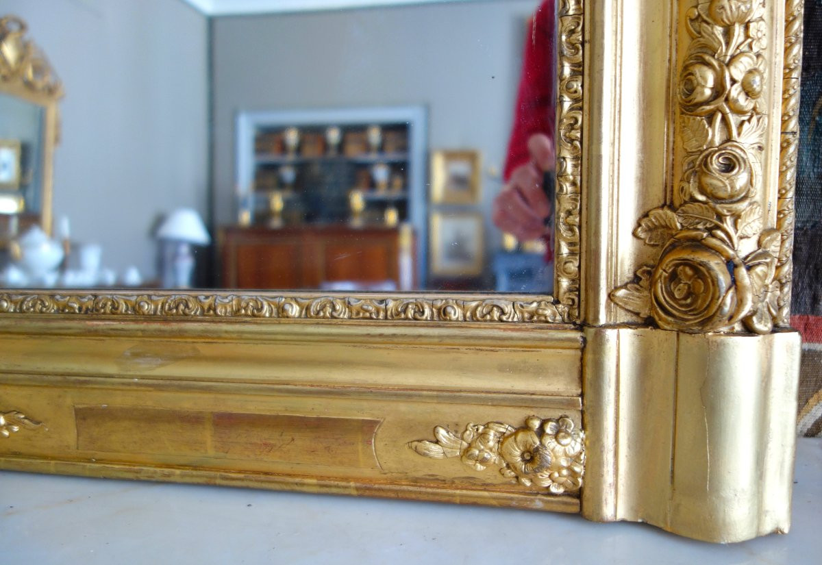 Petit Miroir de cheminée en bois doré de style Louis XV et d'époque Napoléon III - 108cm x 90cm-photo-5