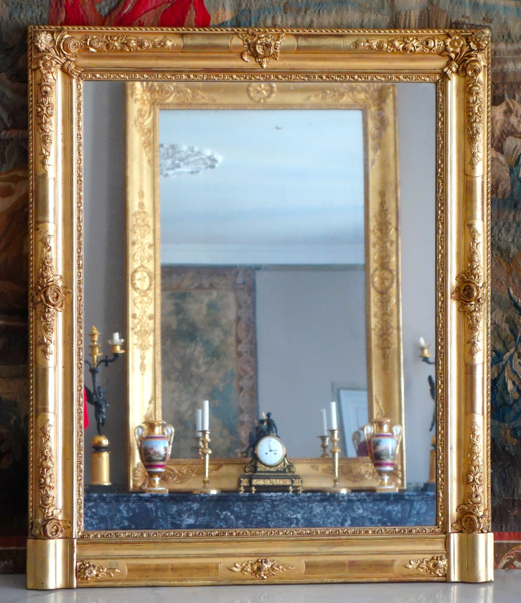 Petit Miroir de cheminée en bois doré de style Louis XV et d'époque Napoléon III - 108cm x 90cm