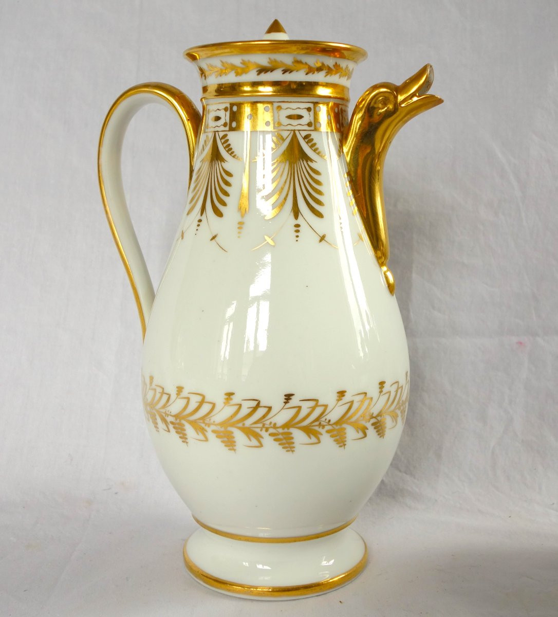 Paris Porcelain Coffee Set Gilt With Fine Gold For 12 Guests  - Empire Period - 17 Pieces-photo-3