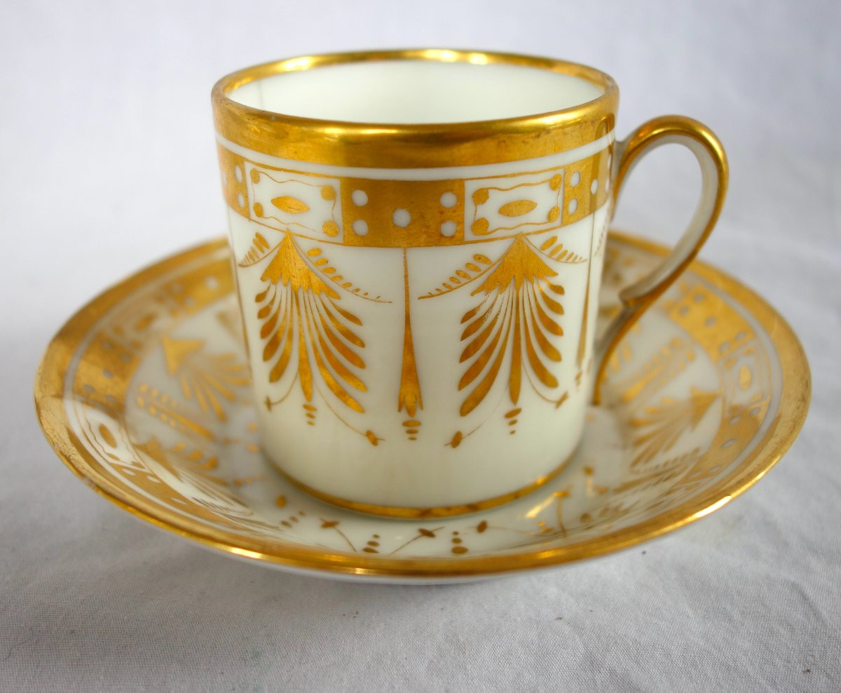 Paris Porcelain Coffee Set Gilt With Fine Gold For 12 Guests  - Empire Period - 17 Pieces-photo-5