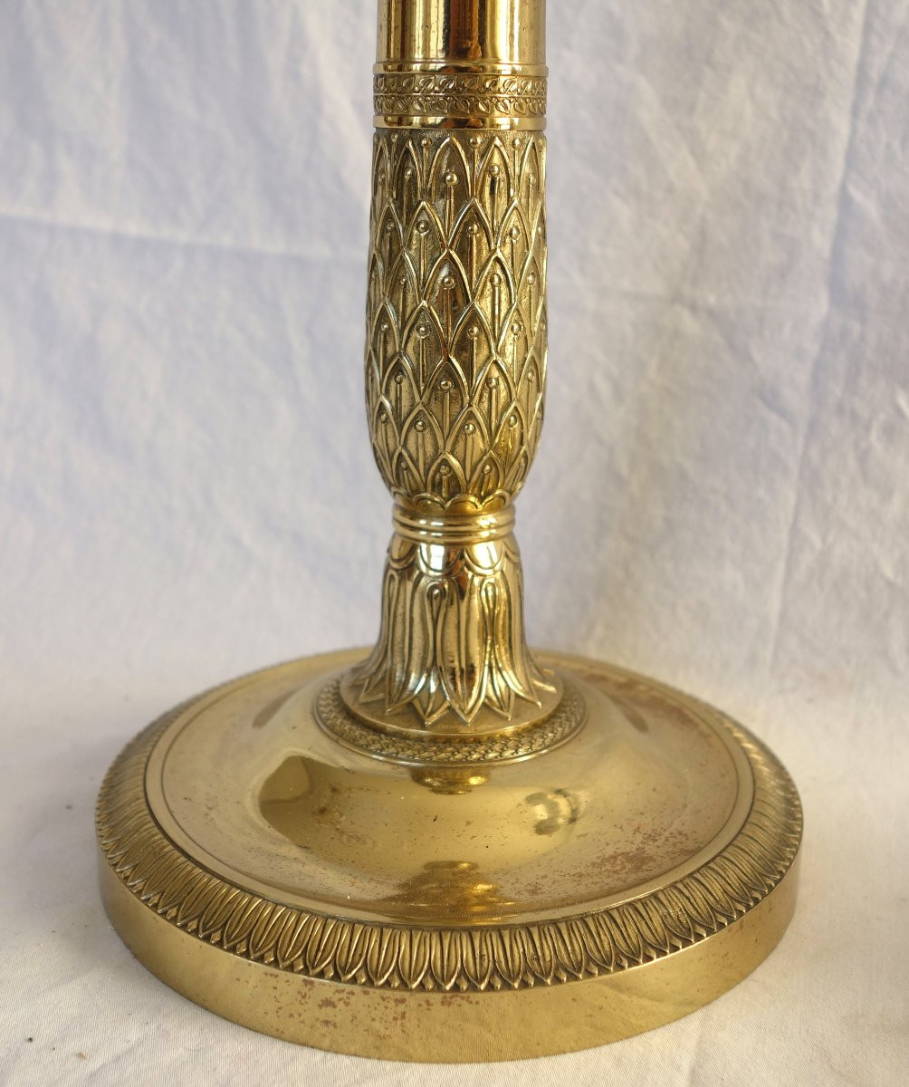 Paire de flambeaux / bougeoirs en canon d’époque Empire Restauration en bronze ciselé - 28cm-photo-1