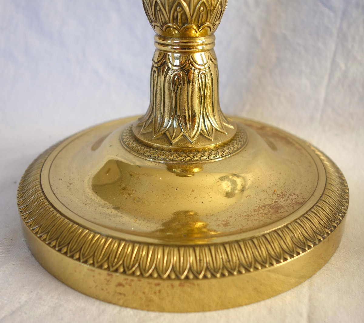 Paire de flambeaux / bougeoirs en canon d’époque Empire Restauration en bronze ciselé - 28cm-photo-2