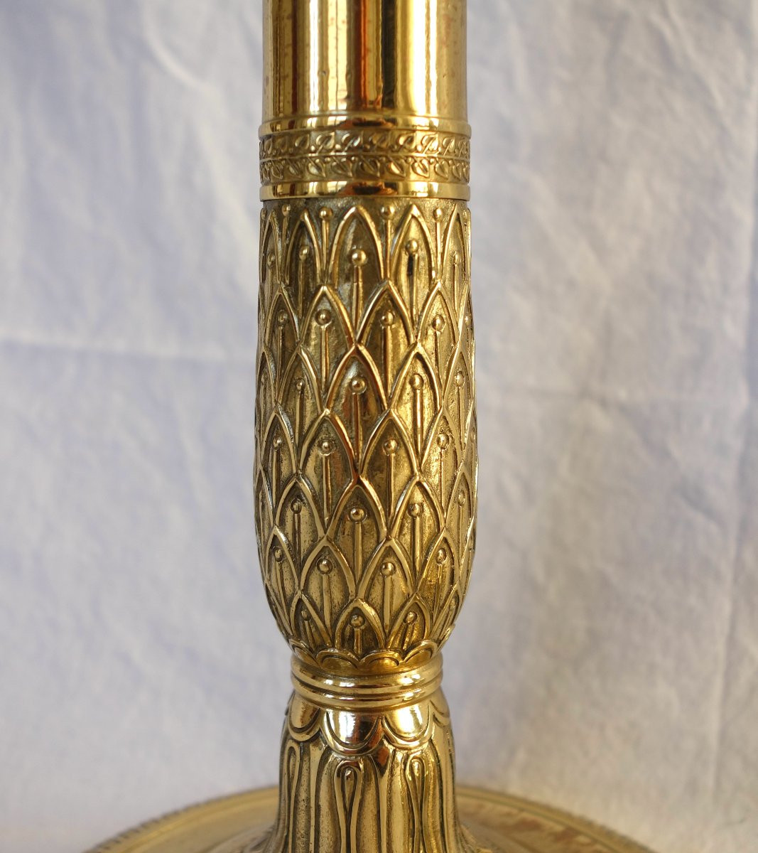 Paire de flambeaux / bougeoirs en canon d’époque Empire Restauration en bronze ciselé - 28cm-photo-3