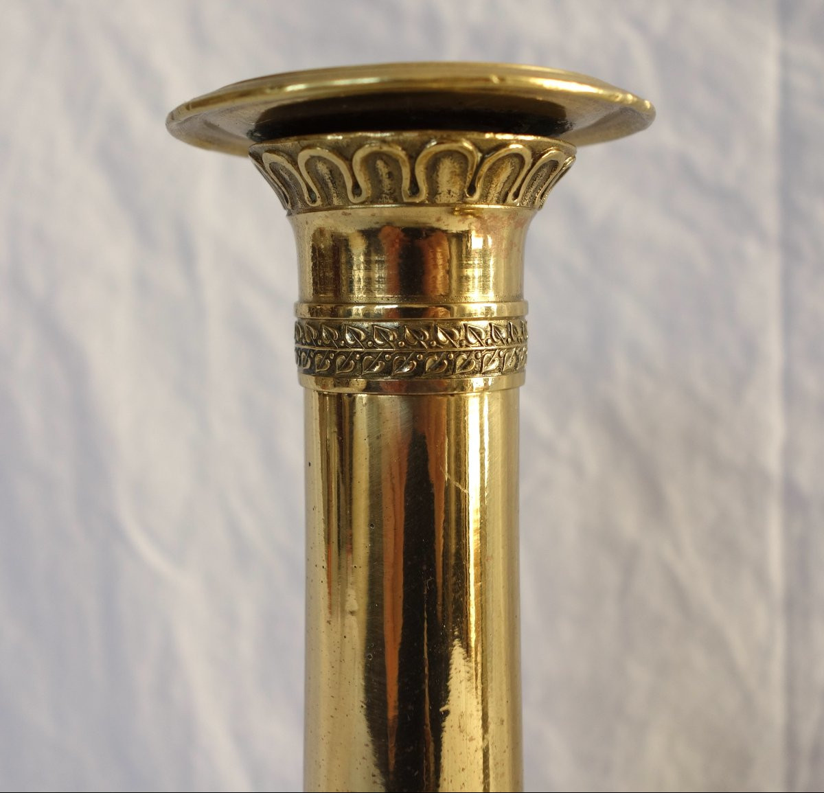 Paire de flambeaux / bougeoirs en canon d’époque Empire Restauration en bronze ciselé - 28cm-photo-4