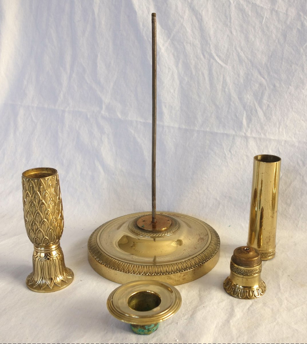 Paire de flambeaux / bougeoirs en canon d’époque Empire Restauration en bronze ciselé - 28cm-photo-5