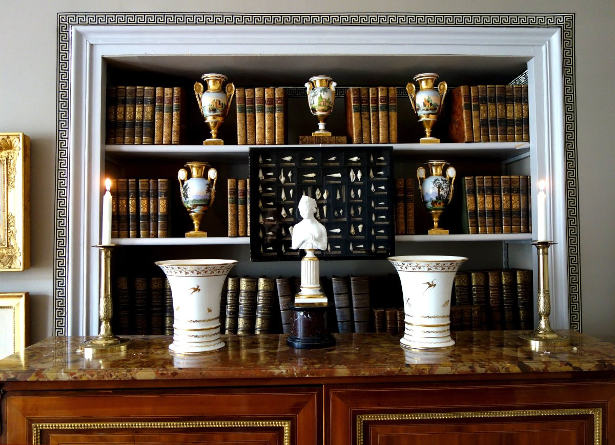 Paire de flambeaux / bougeoirs en canon d’époque Empire Restauration en bronze ciselé - 28cm-photo-7