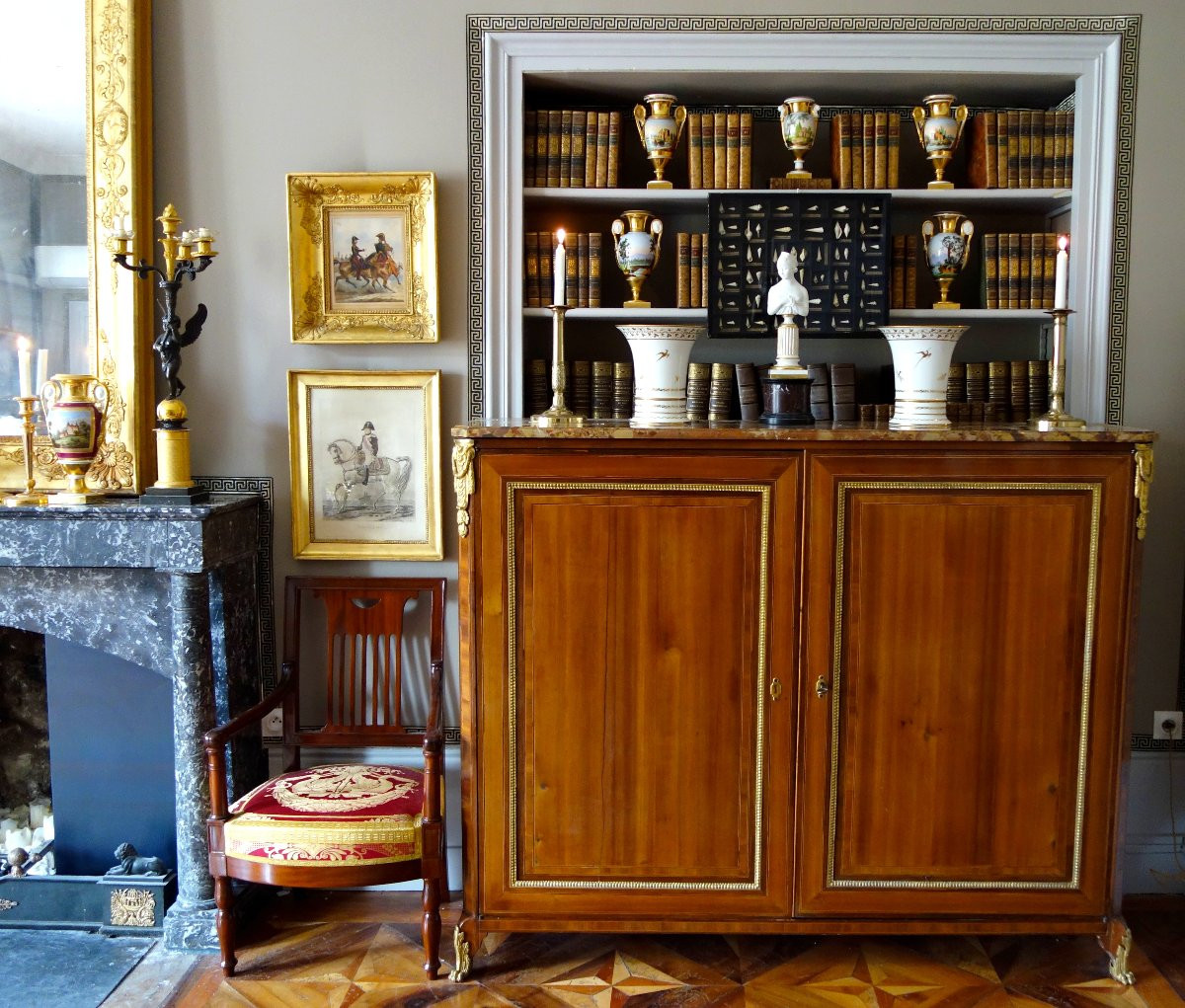 Paire de flambeaux / bougeoirs en canon d’époque Empire Restauration en bronze ciselé - 28cm-photo-8