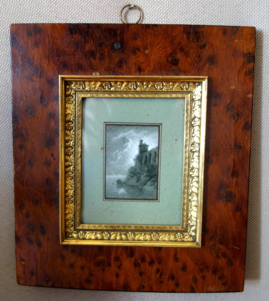 Miniature Painting - Italian Landscape In Grisaille - Gouache, Early 19th Century-photo-2