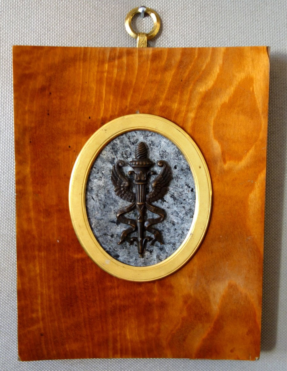 Caduceus - Miniature Souvenir Of The Grand Tour, Patinated Bronze On Granite Base-photo-2
