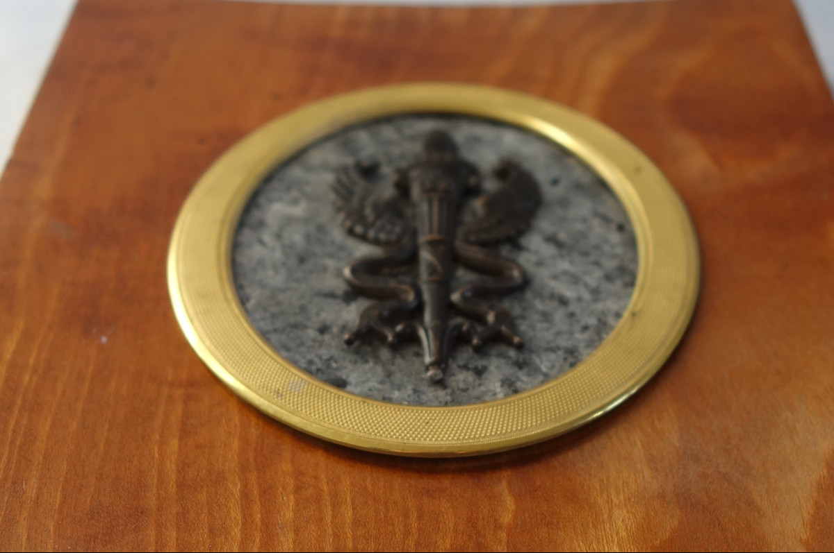 Caduceus - Miniature Souvenir Of The Grand Tour, Patinated Bronze On Granite Base-photo-3