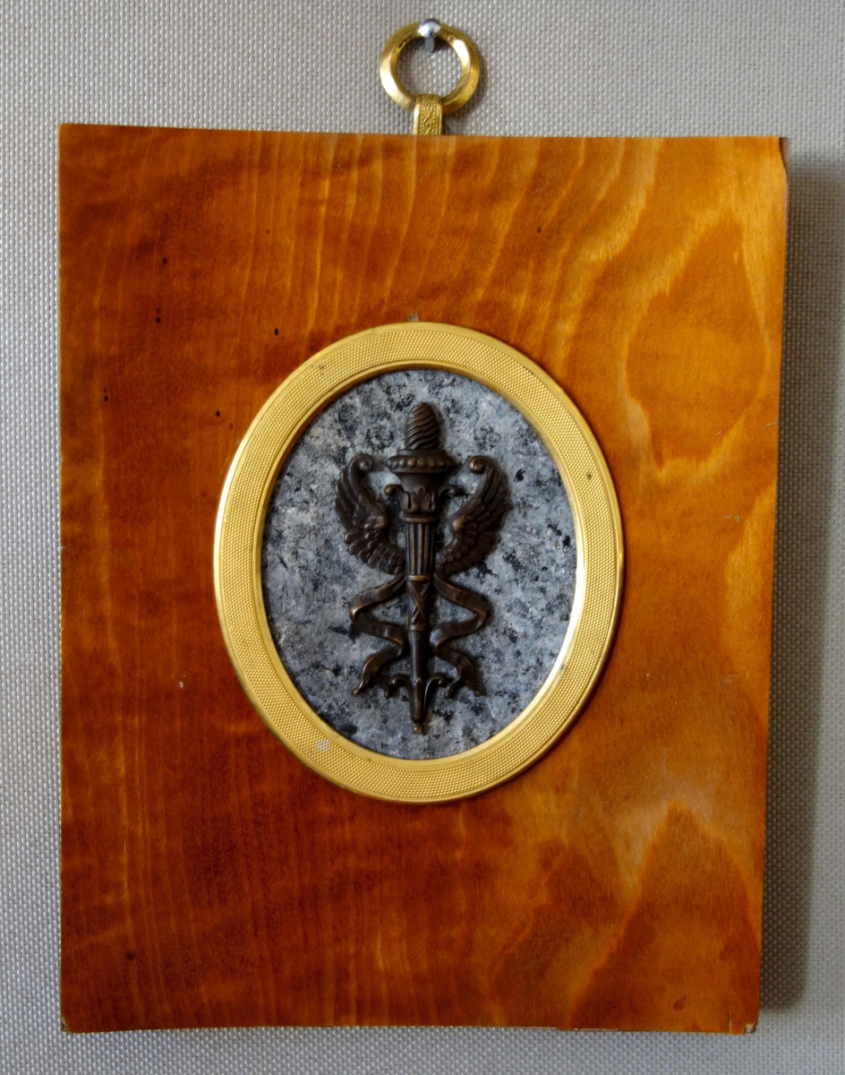 Caduceus - Miniature Souvenir Of The Grand Tour, Patinated Bronze On Granite Base
