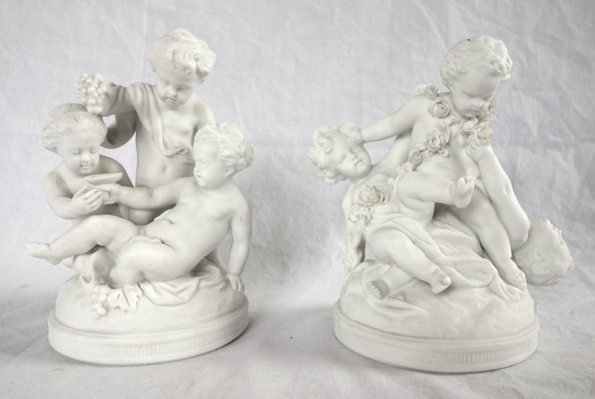 Pair Of Cookie Groups: Playing Putti - Louis XVI Style 19th Century-photo-2