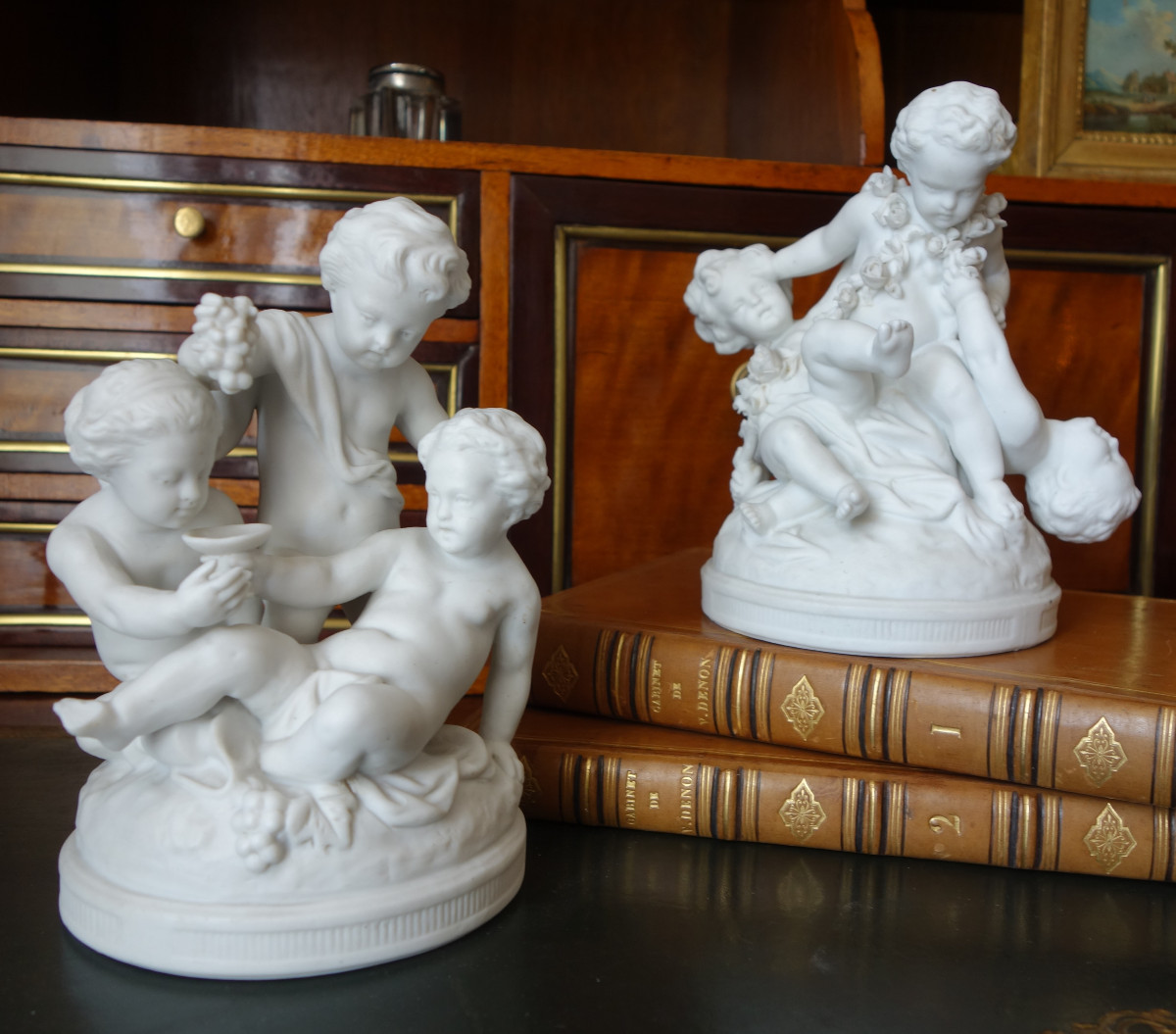 Pair Of Cookie Groups: Playing Putti - Louis XVI Style 19th Century