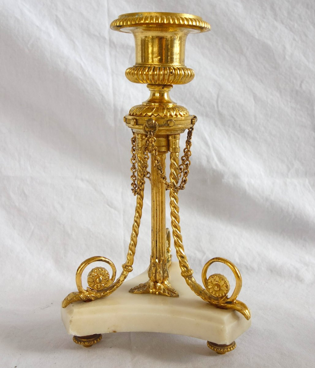 Pair Of Tripod Candlesticks In Gilt Bronze And Marble, Louis XVI Style-photo-3