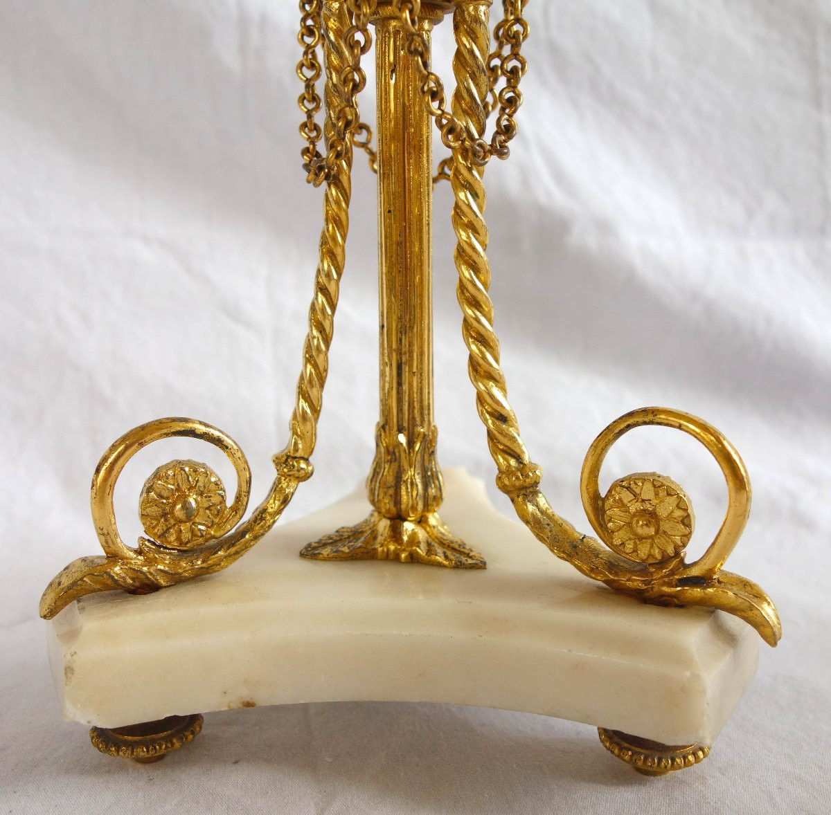 Pair Of Tripod Candlesticks In Gilt Bronze And Marble, Louis XVI Style-photo-4