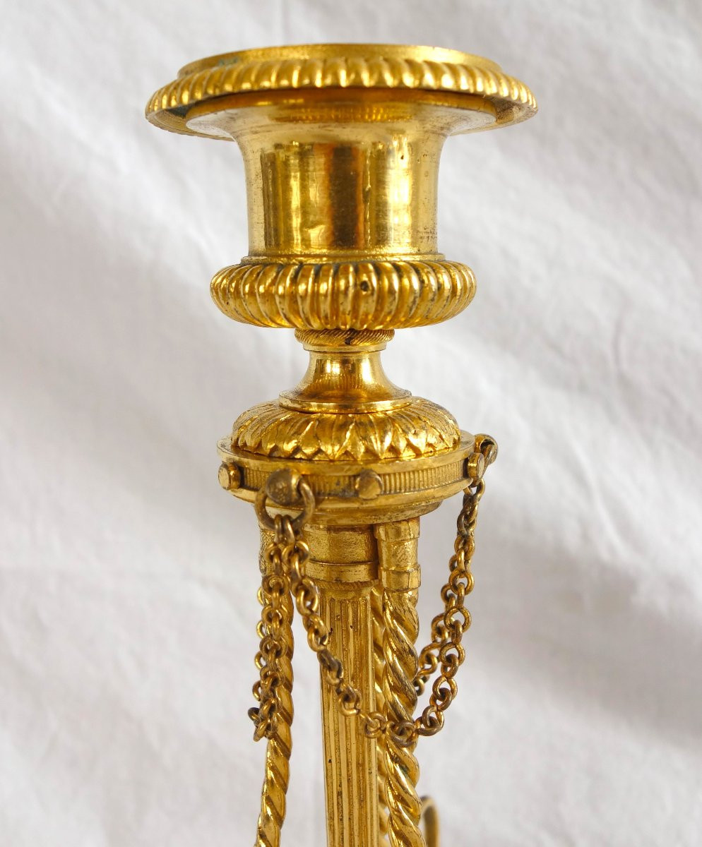 Pair Of Tripod Candlesticks In Gilt Bronze And Marble, Louis XVI Style-photo-1