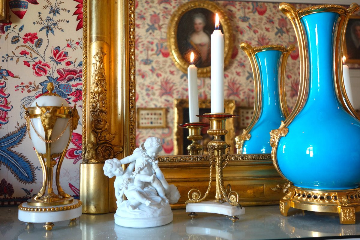 Pair Of Tripod Candlesticks In Gilt Bronze And Marble, Louis XVI Style-photo-6