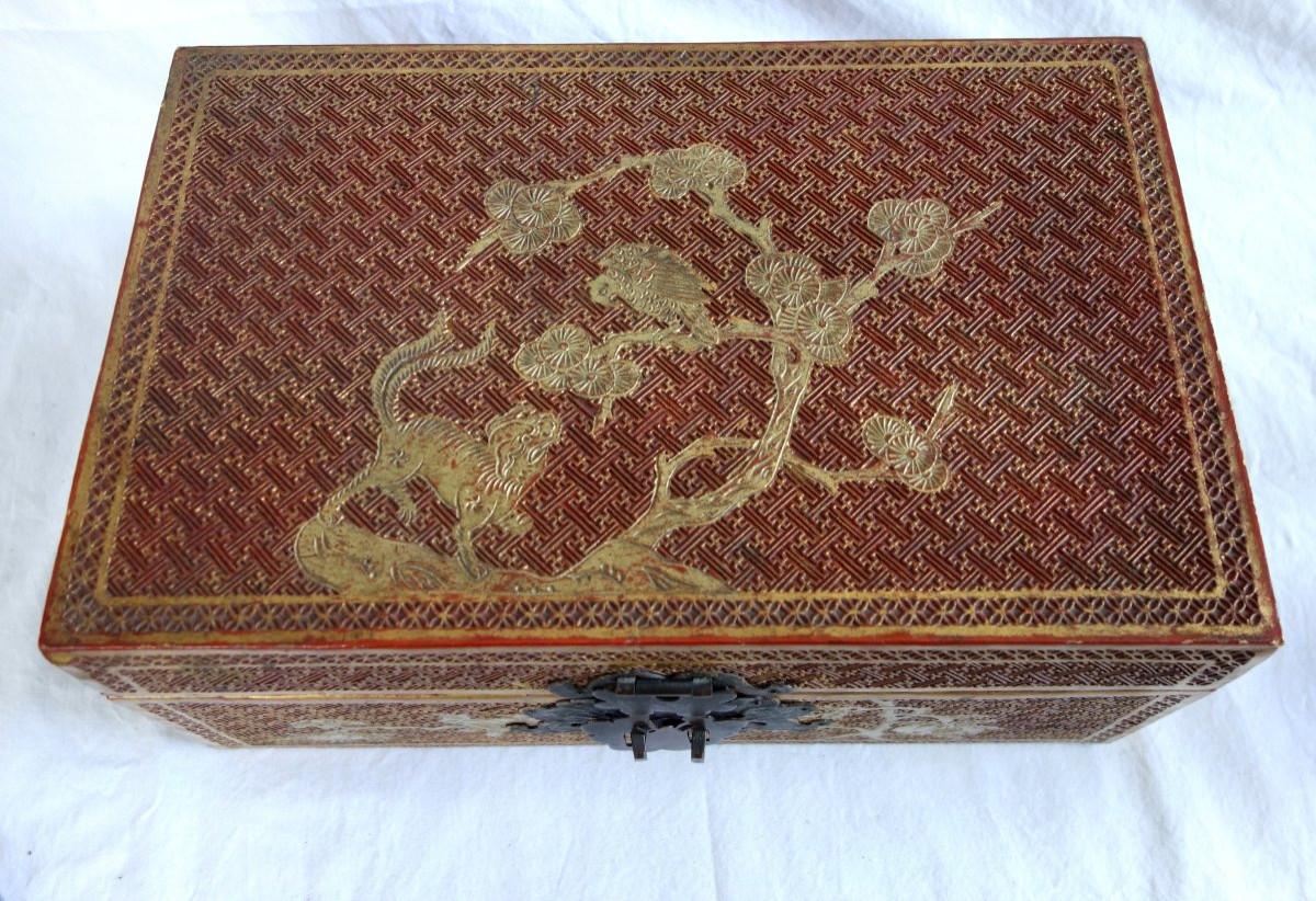 Chine - boite coffret en laque sculptée d'époque Qing - fin 19e début 20e siècle-photo-6