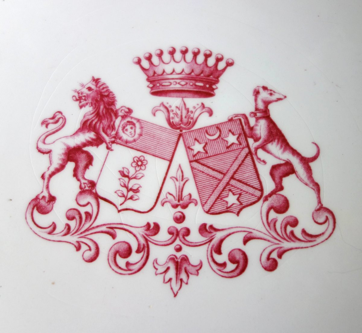 Lunéville - coupe montée sur pieds en faïence à doubles armoiries comtales, fin XIXe siècle-photo-2