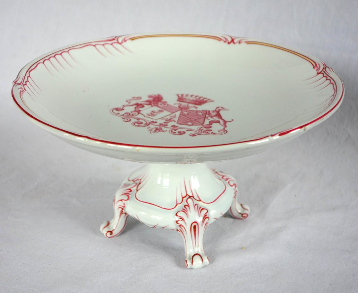 Lunéville - coupe montée sur pieds en faïence à doubles armoiries comtales, fin XIXe siècle-photo-4