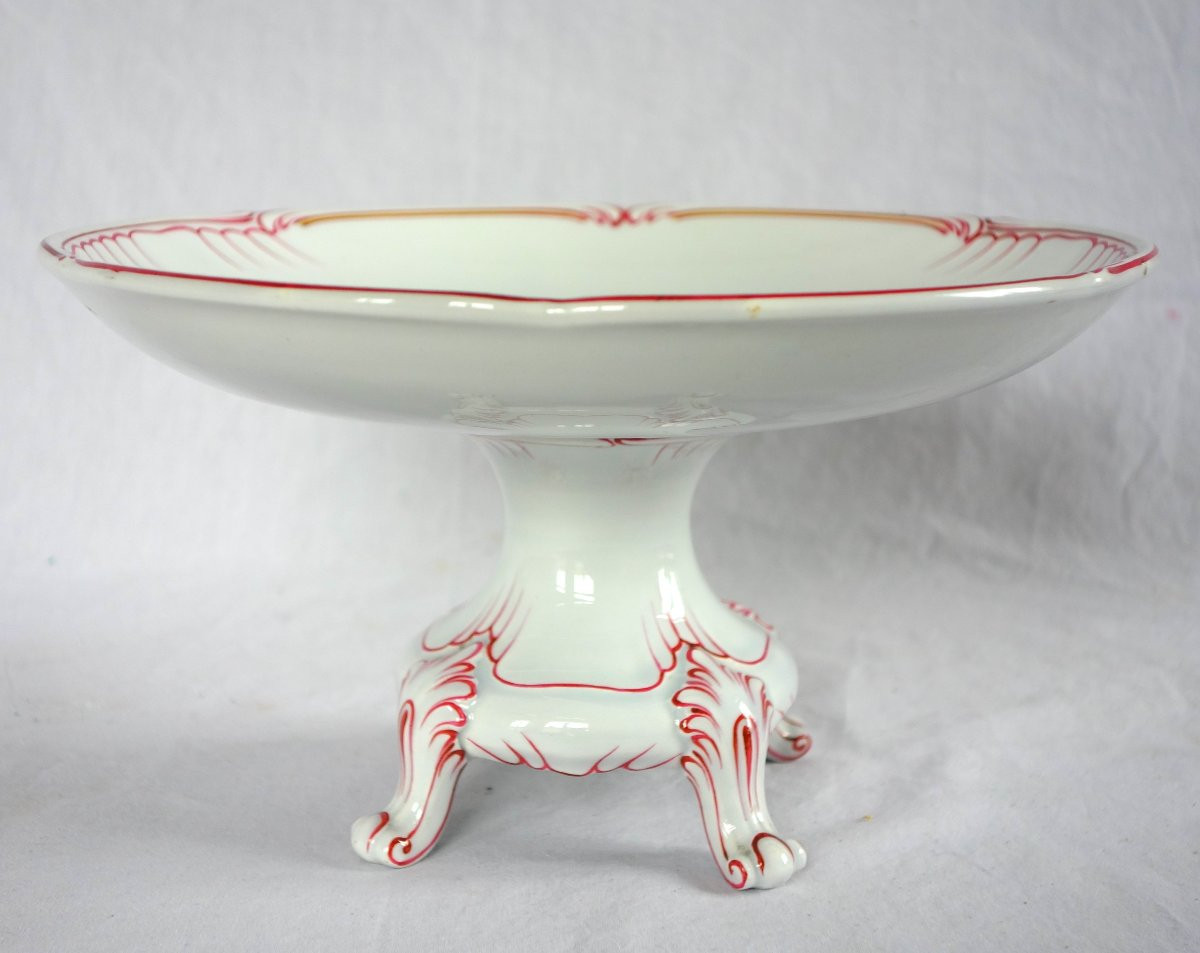 Lunéville - coupe montée sur pieds en faïence à doubles armoiries comtales, fin XIXe siècle-photo-1