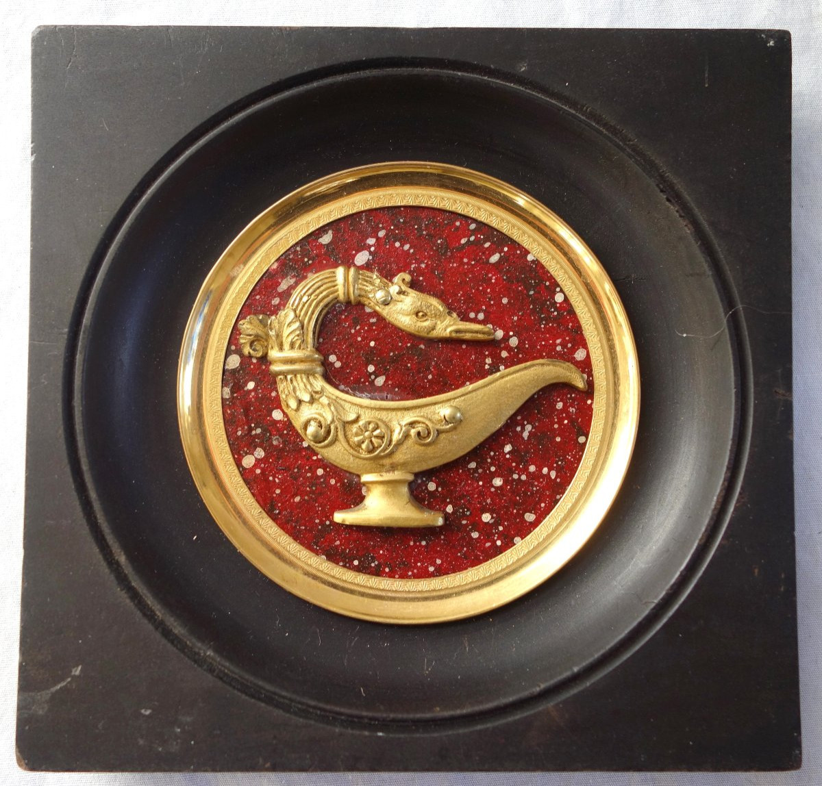 Miniature Lampe à l'Antique, Souvenir Of The Grand Tour, Gilded Bronze With Mercury On A Porphyry Base.-photo-2