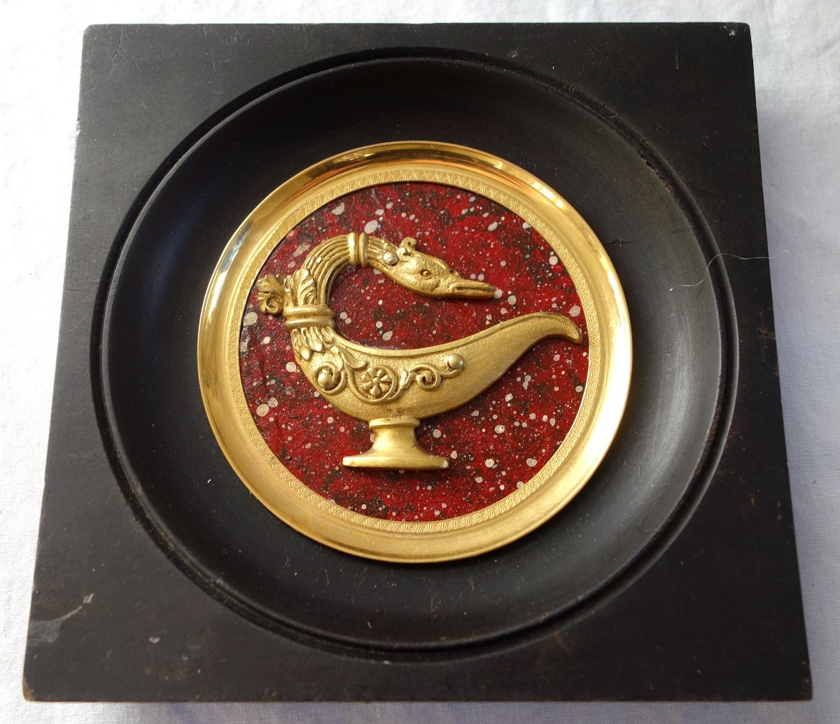 Miniature Lampe à l'Antique, Souvenir Of The Grand Tour, Gilded Bronze With Mercury On A Porphyry Base.-photo-3