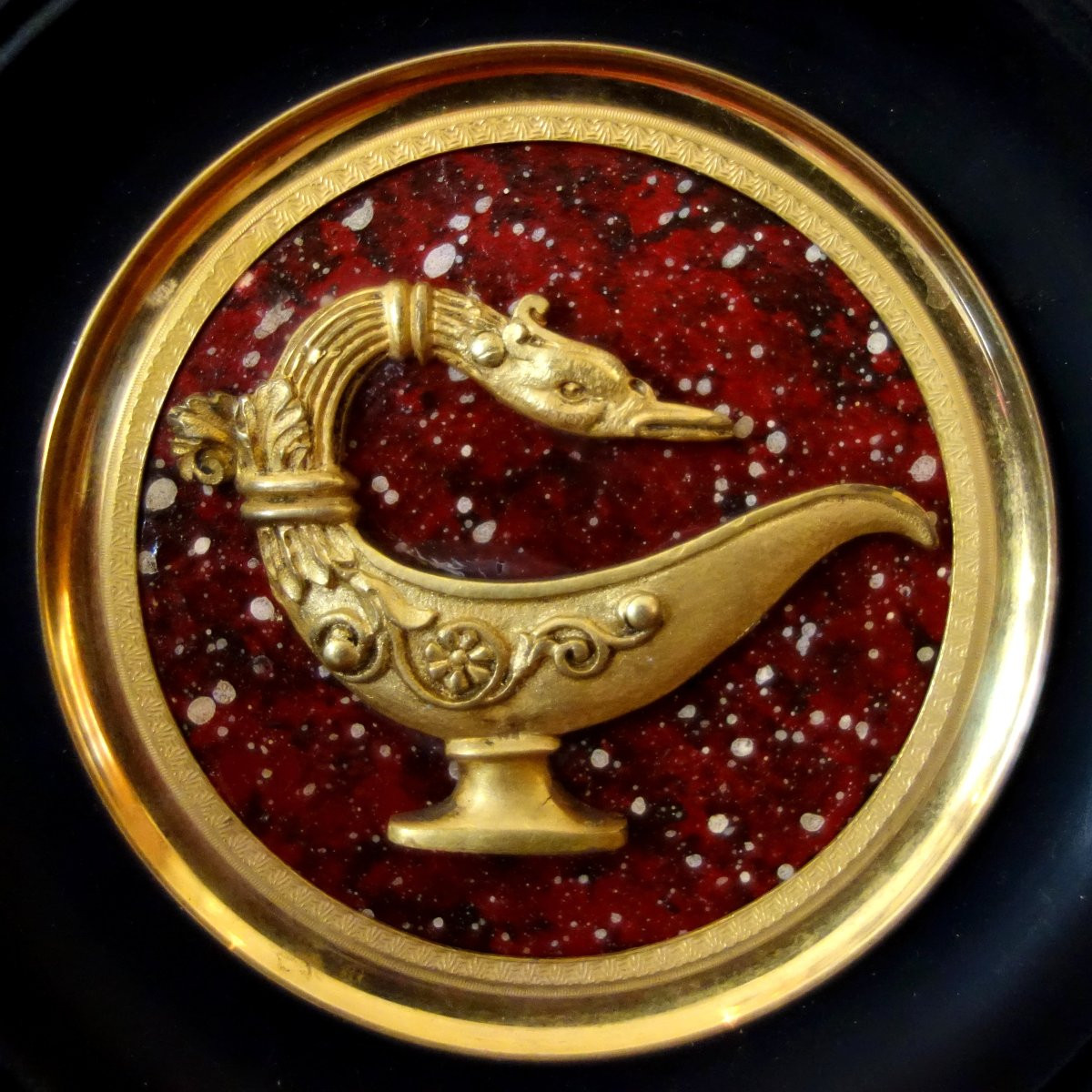 Miniature Lampe à l'Antique, Souvenir Of The Grand Tour, Gilded Bronze With Mercury On A Porphyry Base.-photo-4