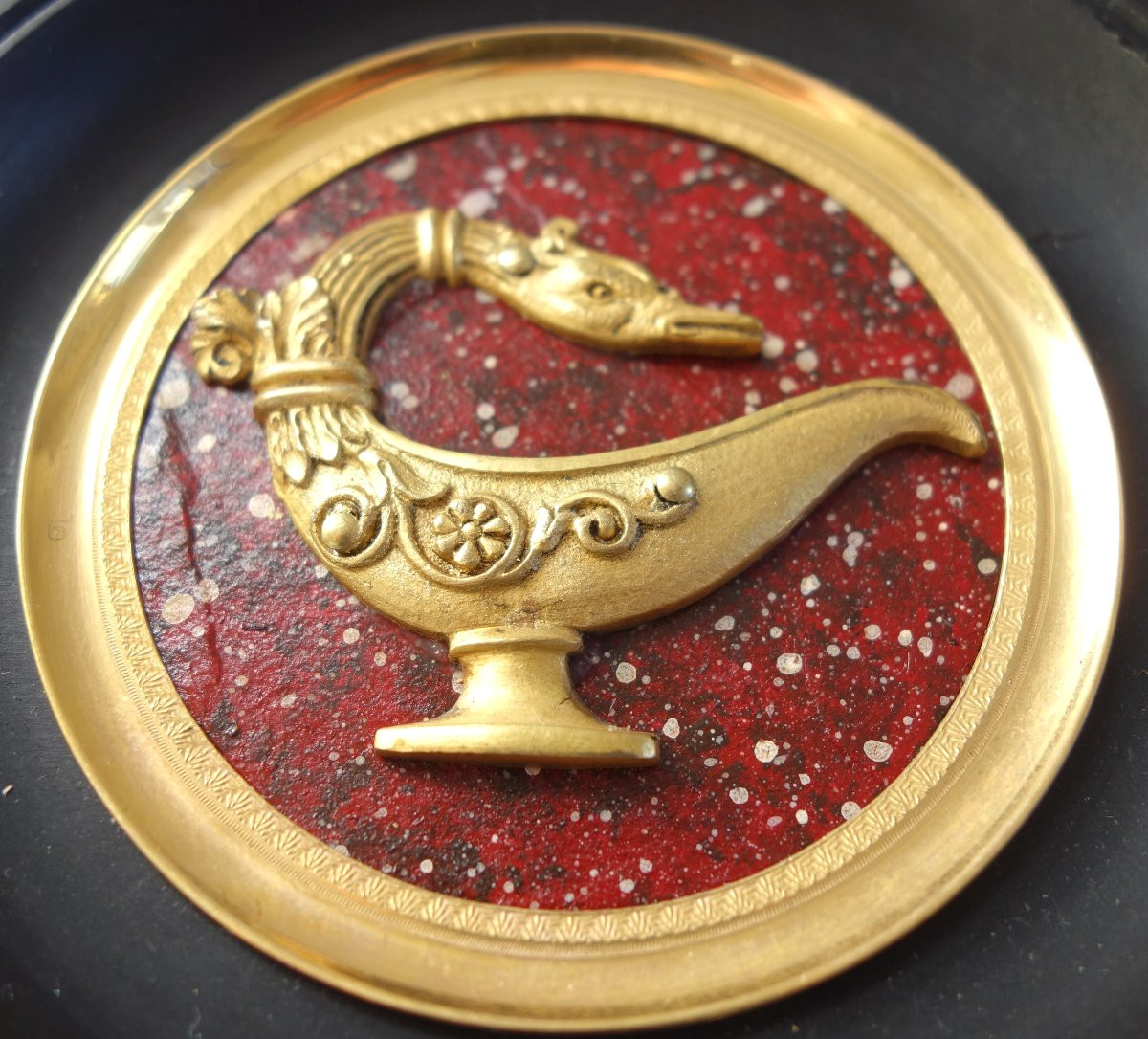 Miniature Lampe à l'Antique, Souvenir Of The Grand Tour, Gilded Bronze With Mercury On A Porphyry Base.-photo-1