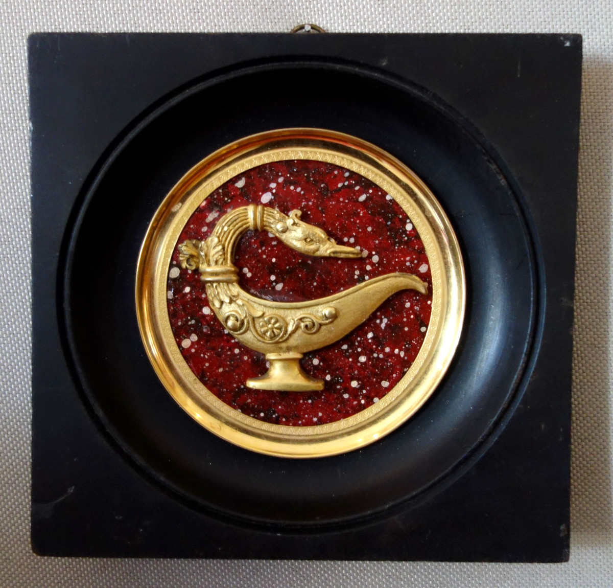 Miniature Lampe à l'Antique, Souvenir Of The Grand Tour, Gilded Bronze With Mercury On A Porphyry Base.