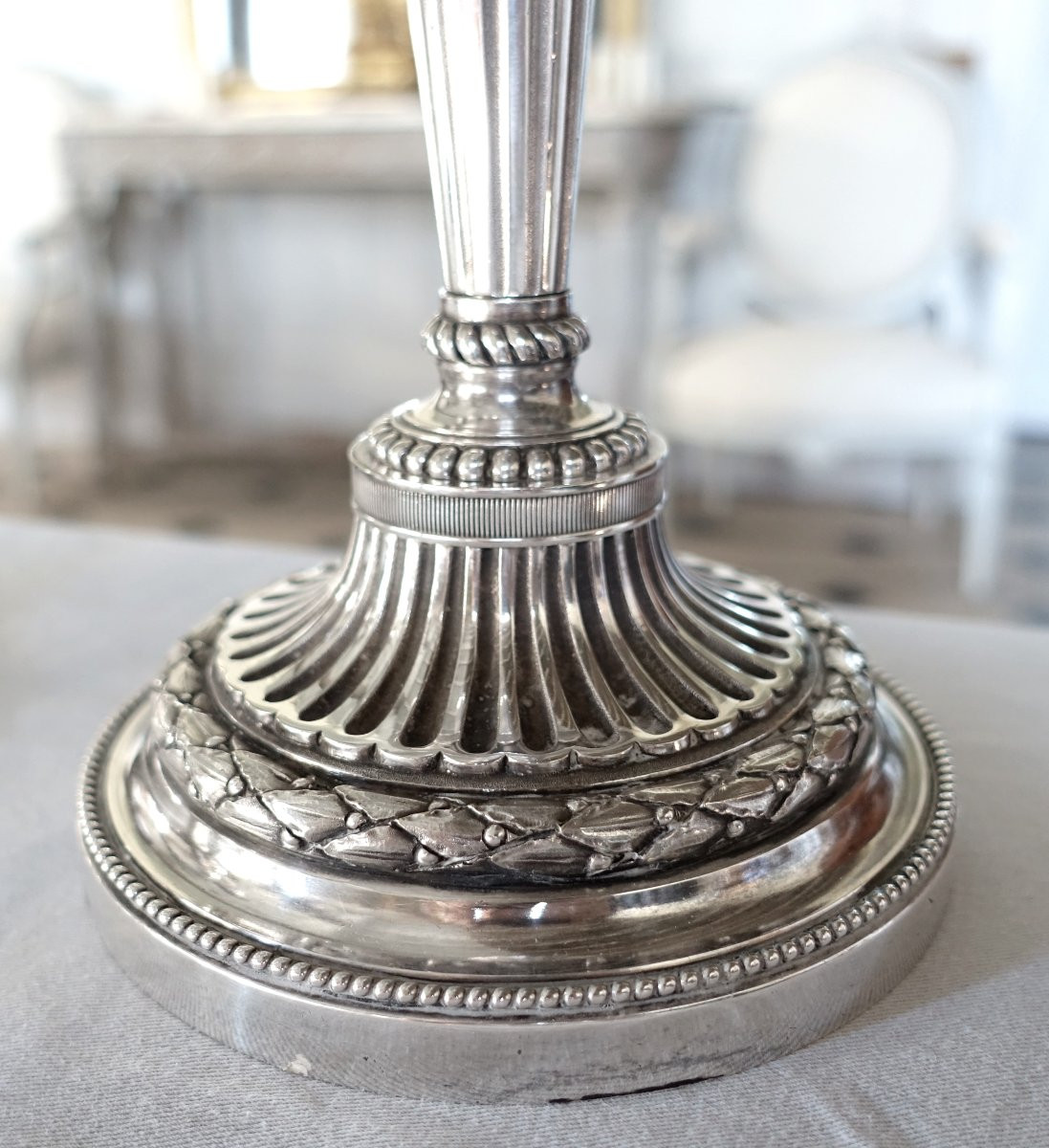   Pair Of Large Louis XVI Style 4-light Candelabra In Silver-plated Bronze-photo-4