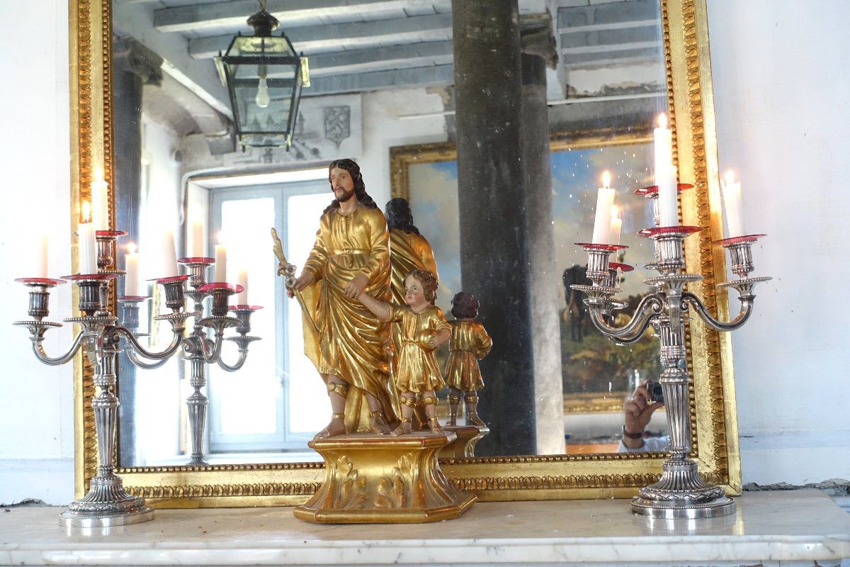   Pair Of Large Louis XVI Style 4-light Candelabra In Silver-plated Bronze-photo-4