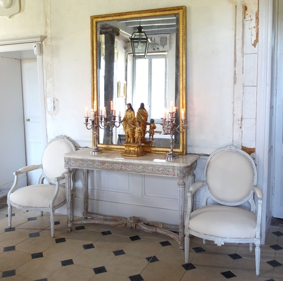   Pair Of Large Louis XVI Style 4-light Candelabra In Silver-plated Bronze-photo-5