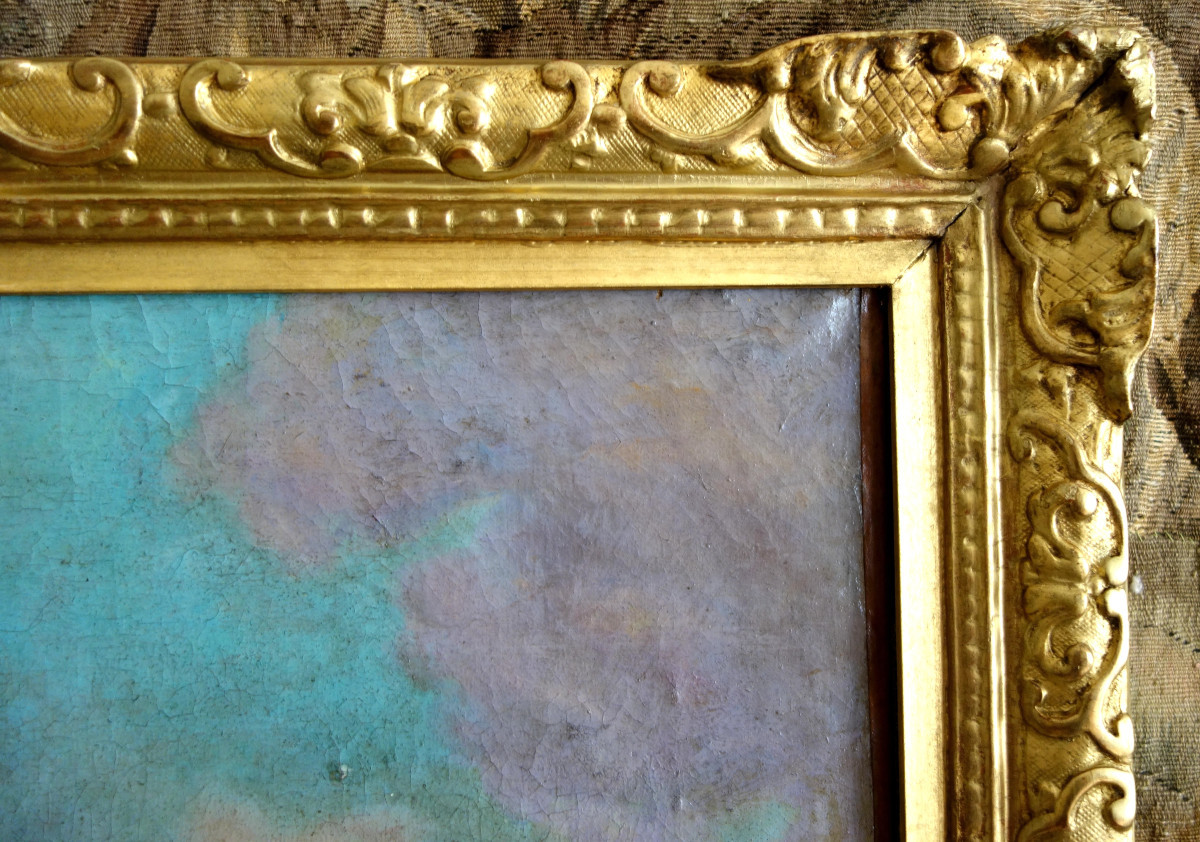 Ecole Française du 18e Siècle, scène de chasse à courre - le Bât l'Eau, huile sur toile 90x74cm-photo-1