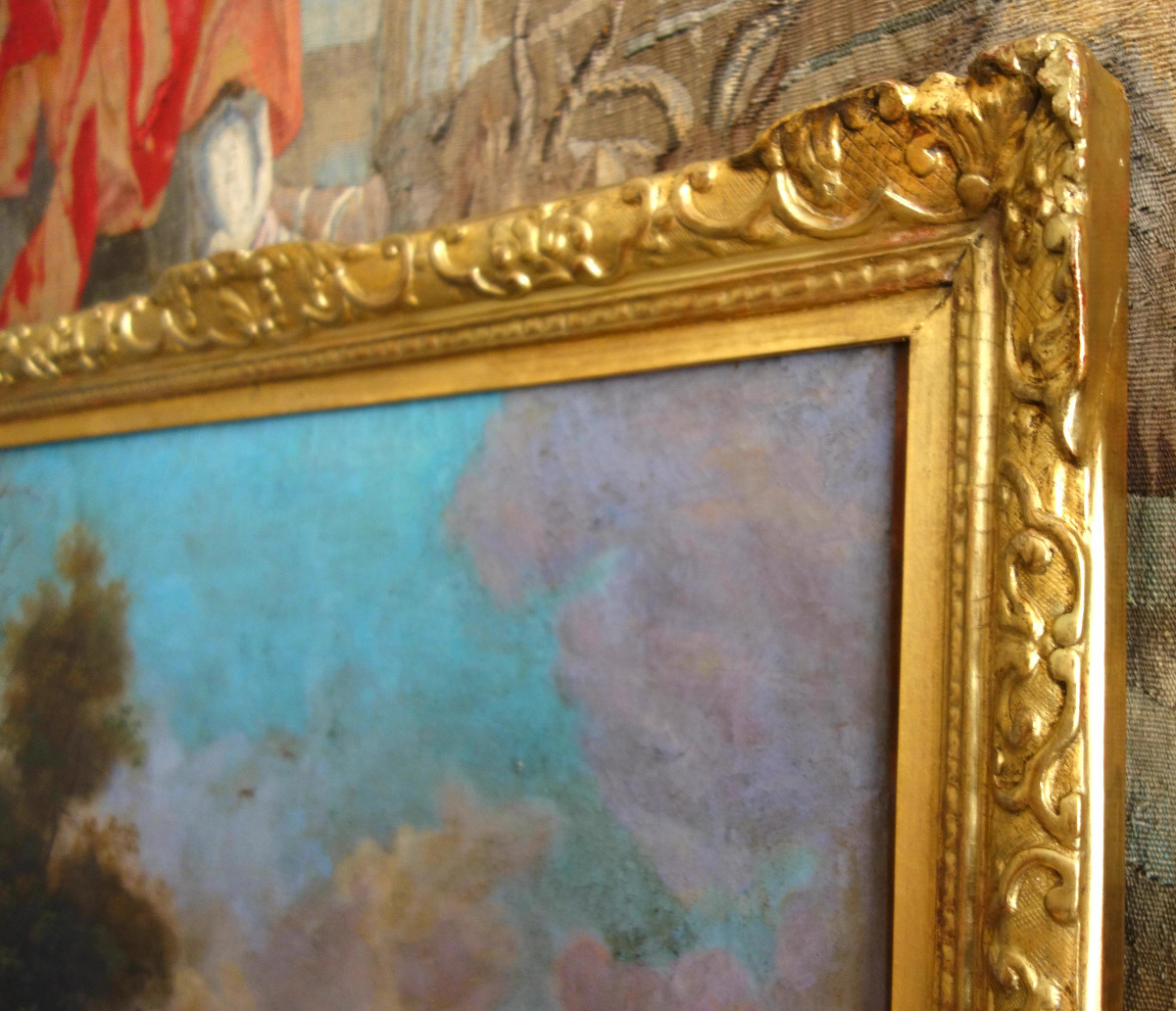 Ecole Française du 18e Siècle, scène de chasse à courre - le Bât l'Eau, huile sur toile 90x74cm-photo-2