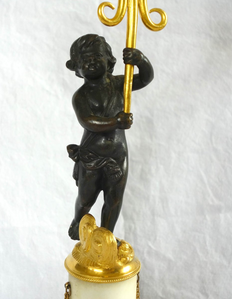Paire de candélabres en bronze doré et marbre d'époque Empire Restauration : hauteur 35,5cm-photo-4