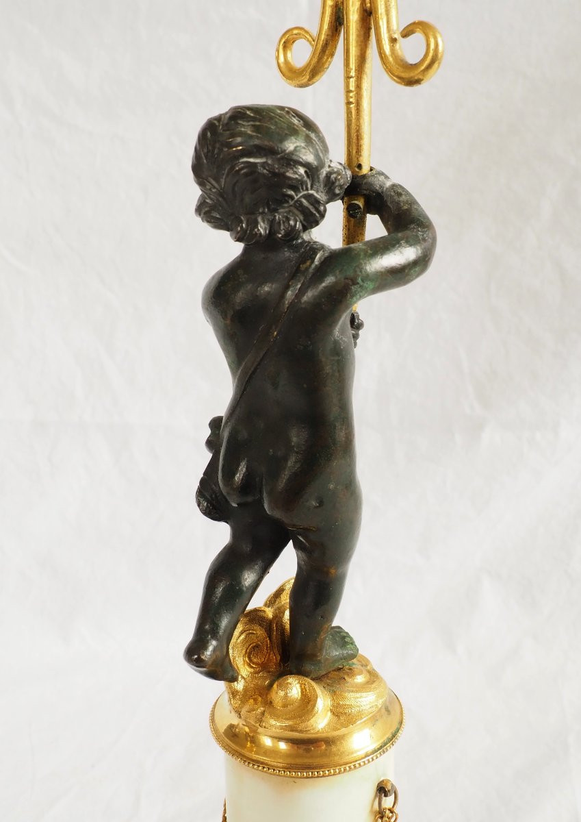 Paire de candélabres en bronze doré et marbre d'époque Empire Restauration : hauteur 35,5cm-photo-5