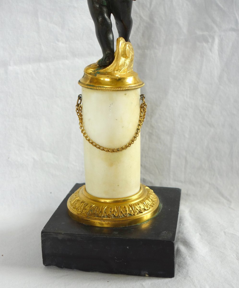 Paire de candélabres en bronze doré et marbre d'époque Empire Restauration : hauteur 35,5cm-photo-6