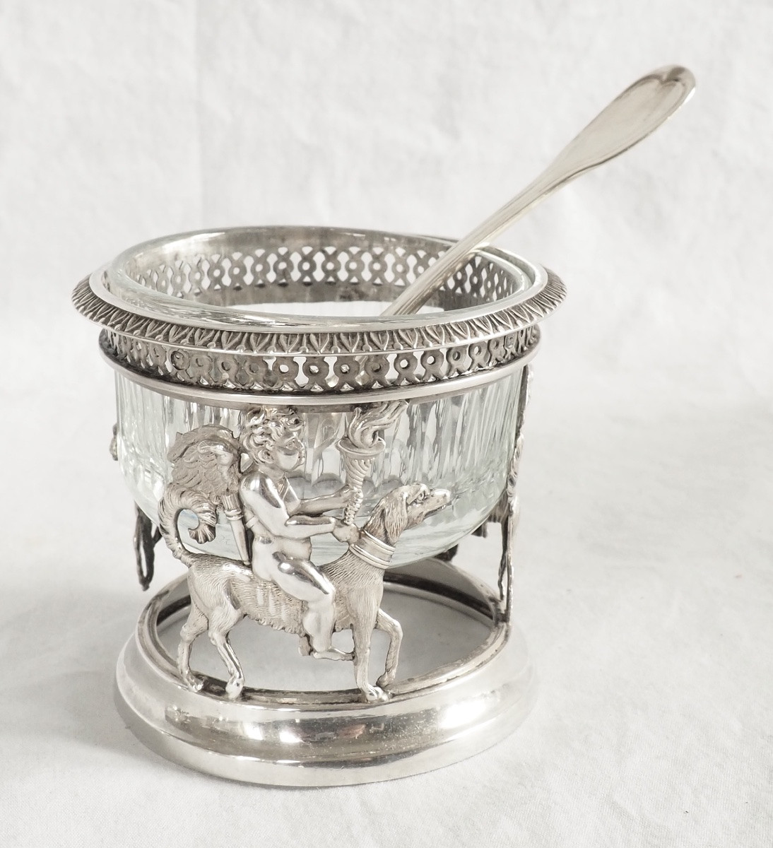 Suite 4 salerons / salières Empire en argent massif - allégorie de l'amour fidèle - poinçon Coq-photo-2