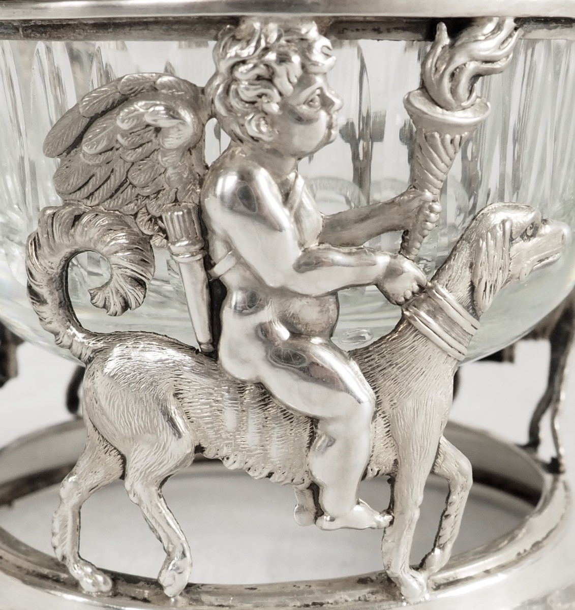 Suite 4 salerons / salières Empire en argent massif - allégorie de l'amour fidèle - poinçon Coq-photo-3